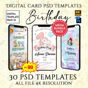 Birthday Invitation Digital Card Templates Pack